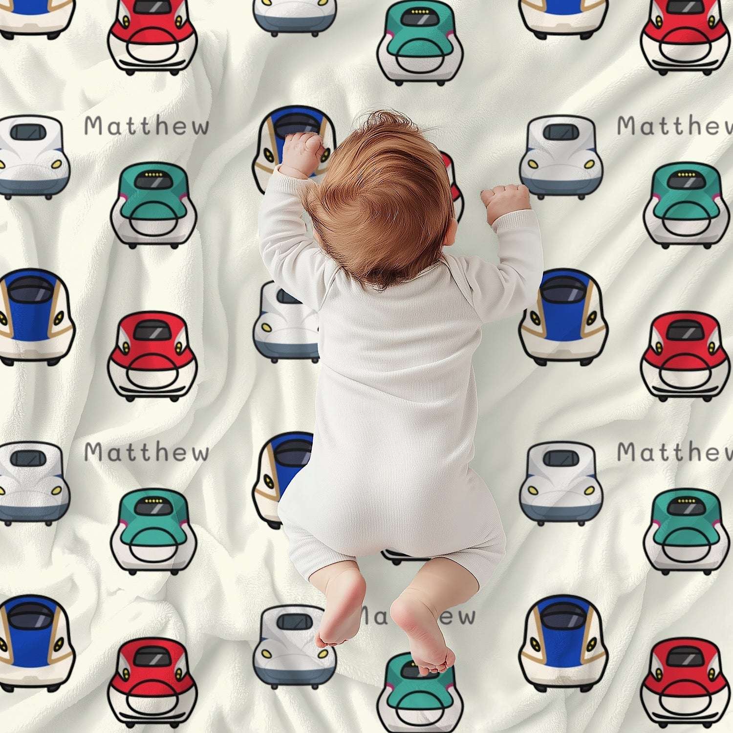 Personalized Baby Blanket Shinkansen ( 3 colour option) - Best Baby Gift by IROHA studio
