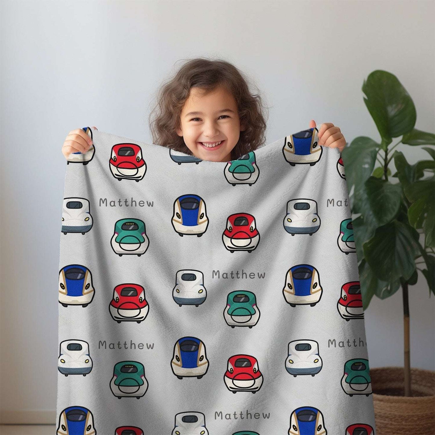 Personalized Baby Blanket Shinkansen ( 3 colour option) - Best Baby Gift by IROHA studio