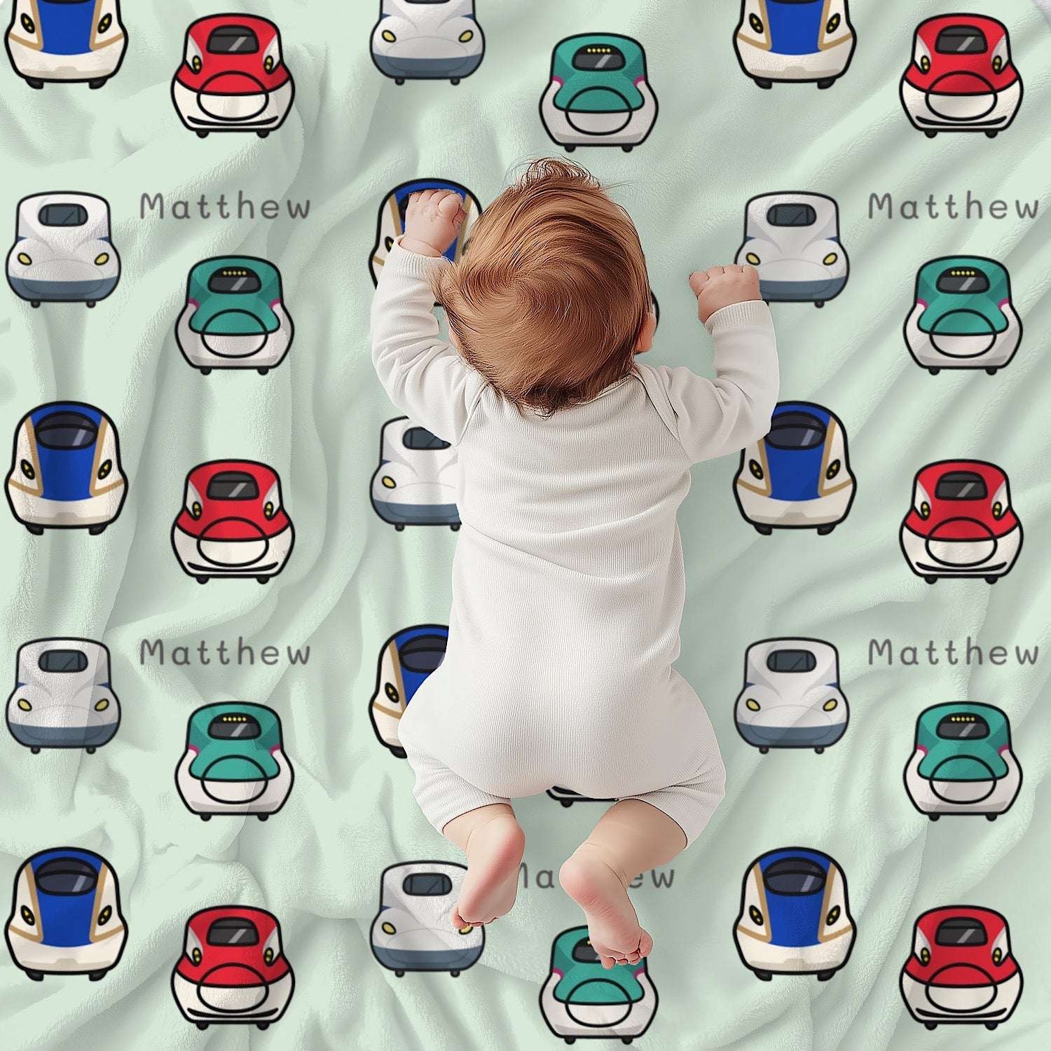 Personalised Baby Blanket Shinkansen (3 colour option)- Best Baby Gift by IROHA studio