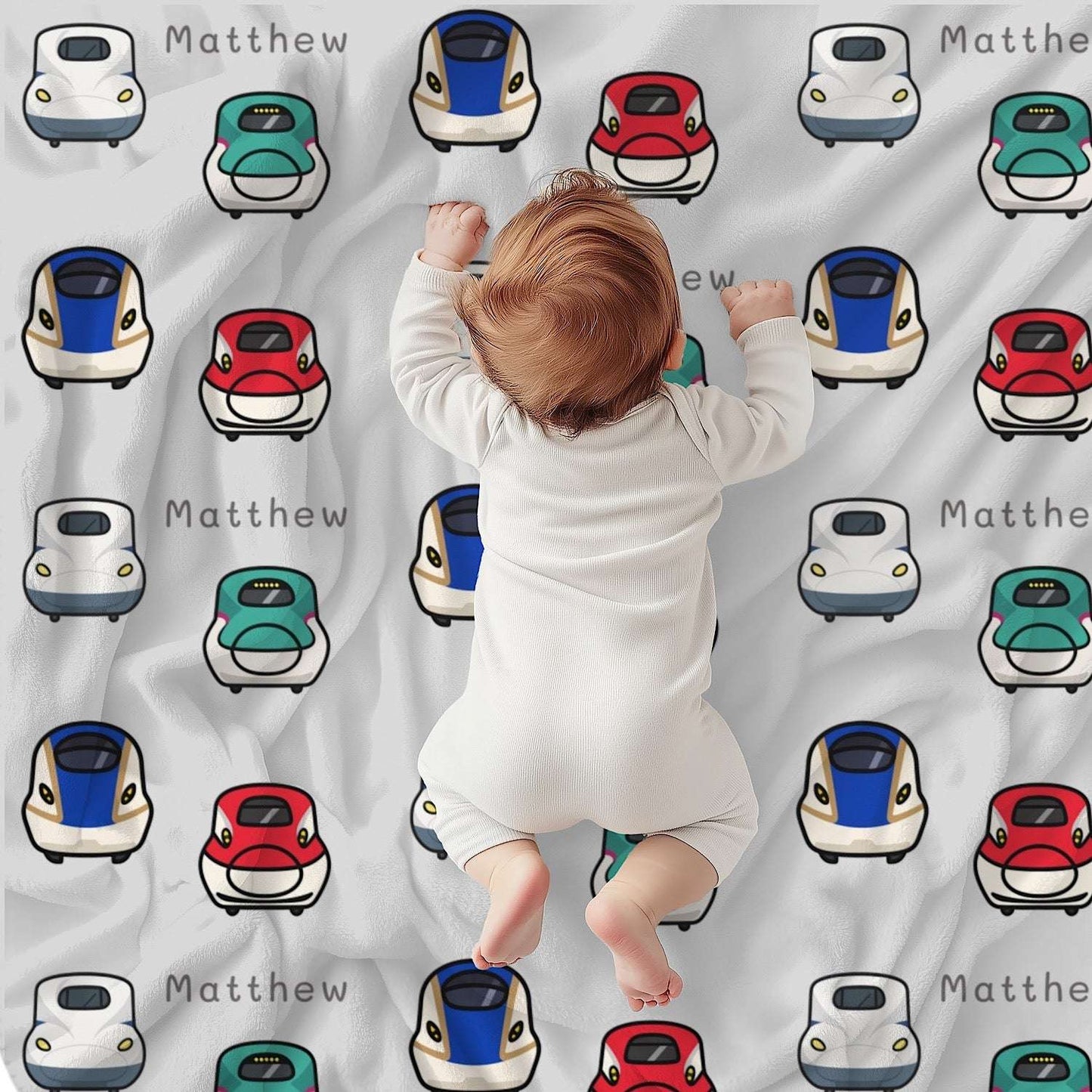 Personalized Baby Blanket Shinkansen ( 3 colour option) - Best Baby Gift by IROHA studio