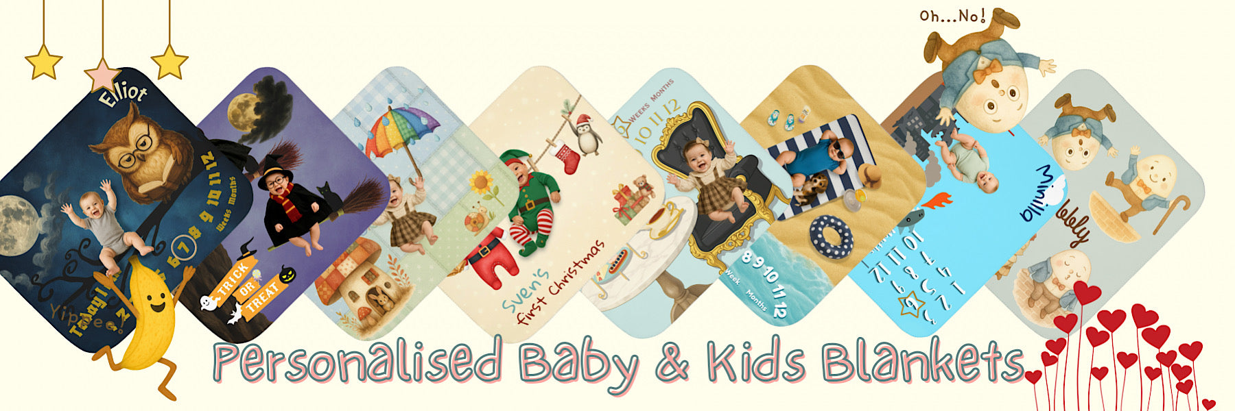 Personalised baby and kids milestone blankets — custom name fleece blankets by IROHA STUDIO .