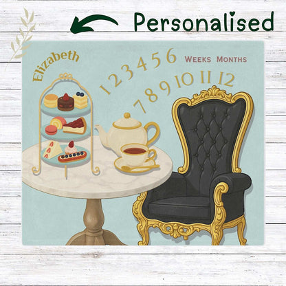 Personalised Baby Milestone Blanket - Afternoon Tea theme (With Name) by IROHA studio