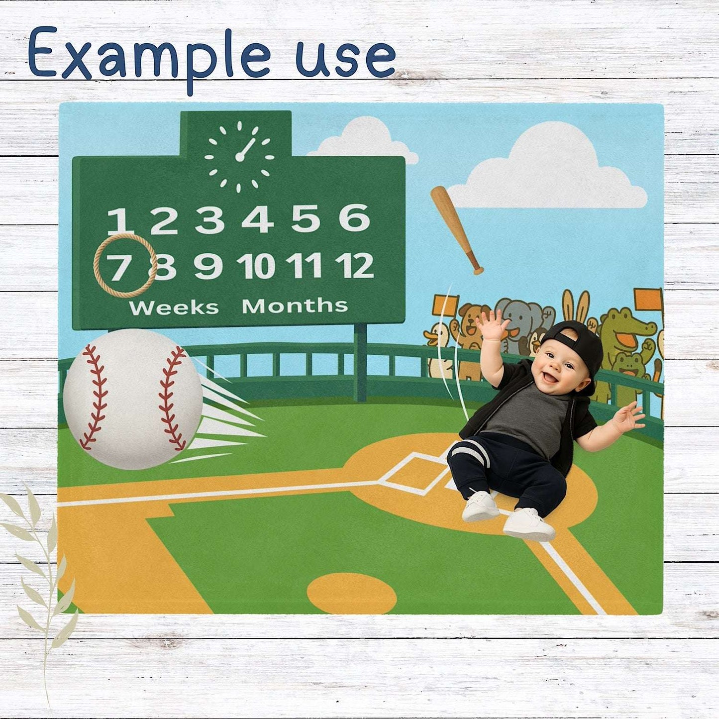 Personalised Baby Milestone Blanket - Baseball Theme (With Name) by IROHA studio