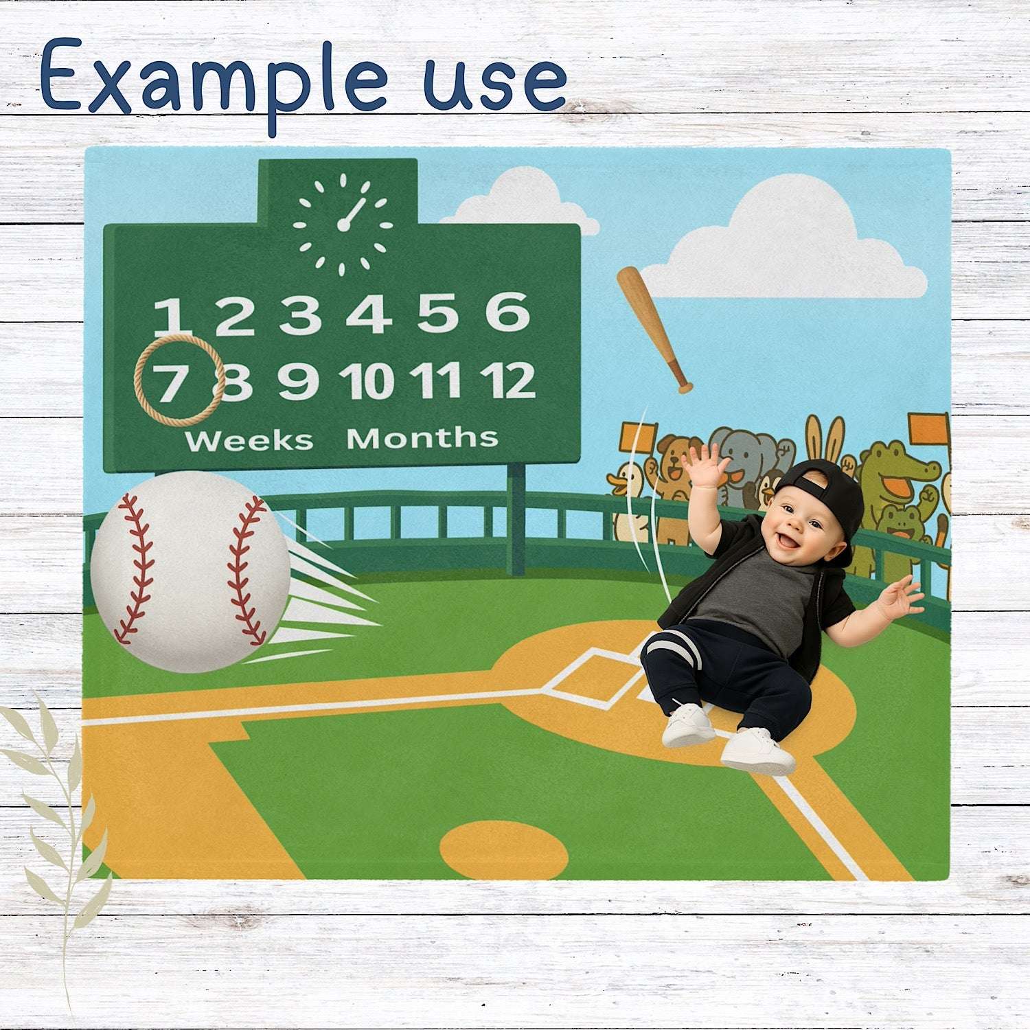 Personalised Baby Milestone Blanket - Baseball Theme (With Name) by IROHA studio