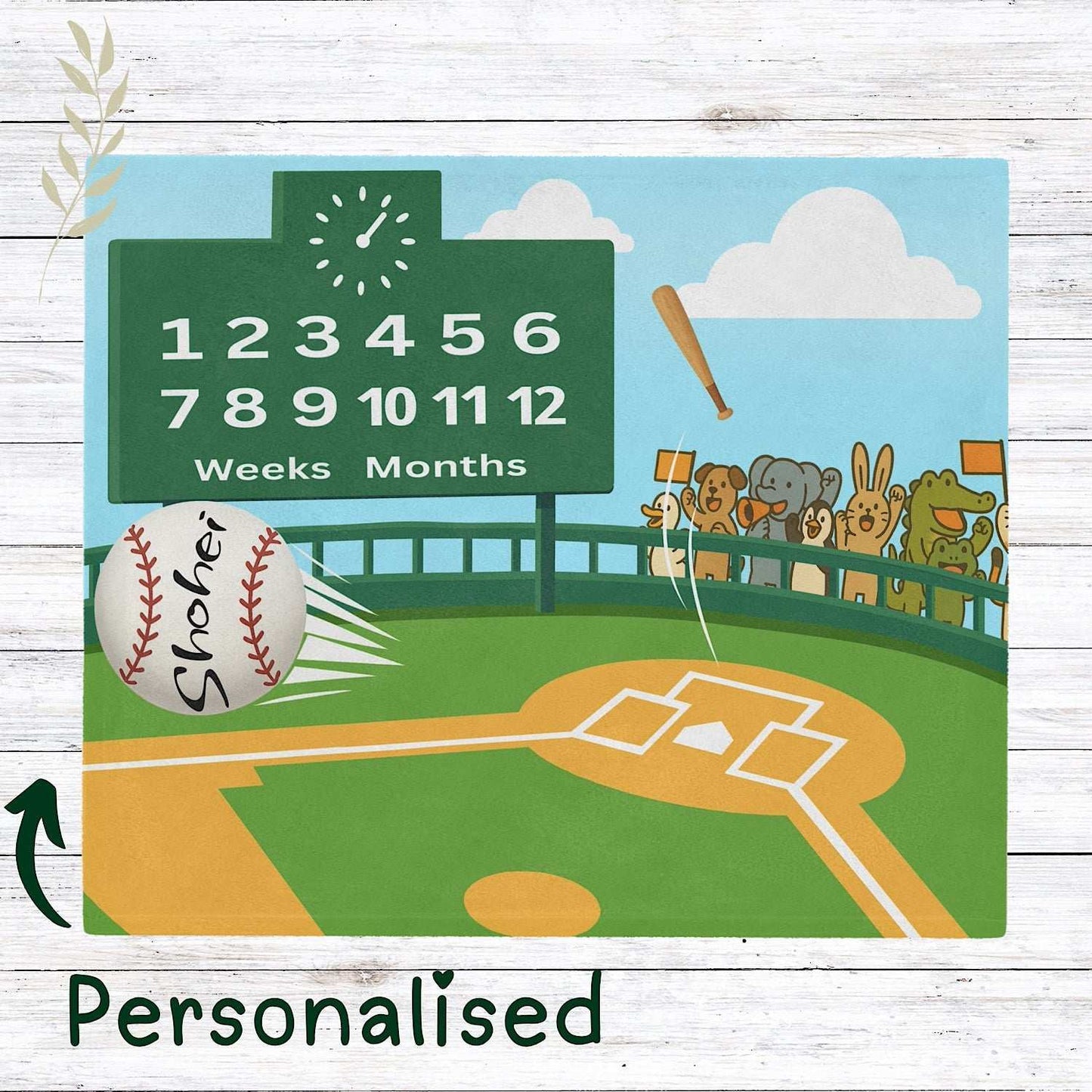 Personalised Baby Milestone Blanket - Baseball Theme (With Name) by IROHA studio