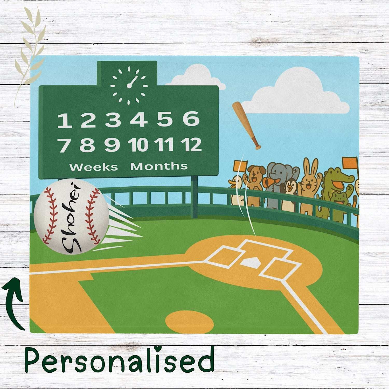 Personalised Baby Milestone Blanket - Baseball Theme (With Name) by IROHA studio