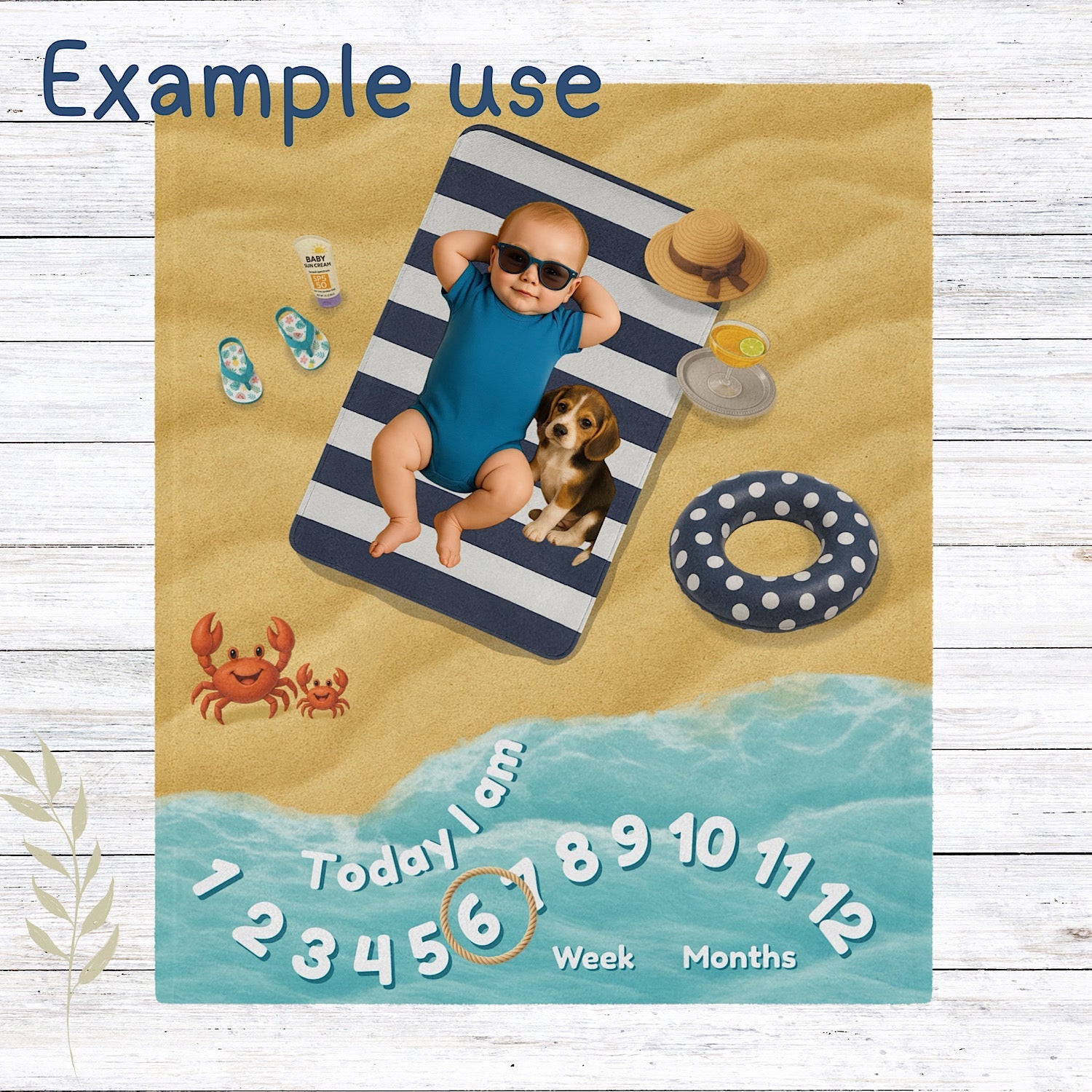 Photo of Personalised Baby Milestone Blanket - Blue Beach themed (With Name) from IROHA - STUDIO