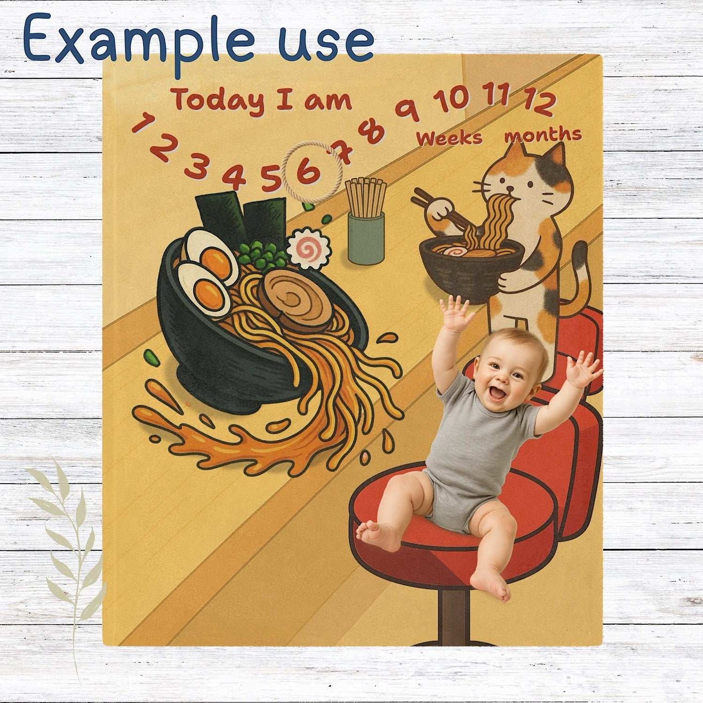Baby Milestone Blanket Cute Cat Ramen Design - Original (No Name) by IROHA studio