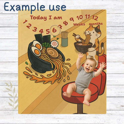 Baby Milestone Blanket Cute Cat Ramen Design - Original (No Name) by IROHA studio