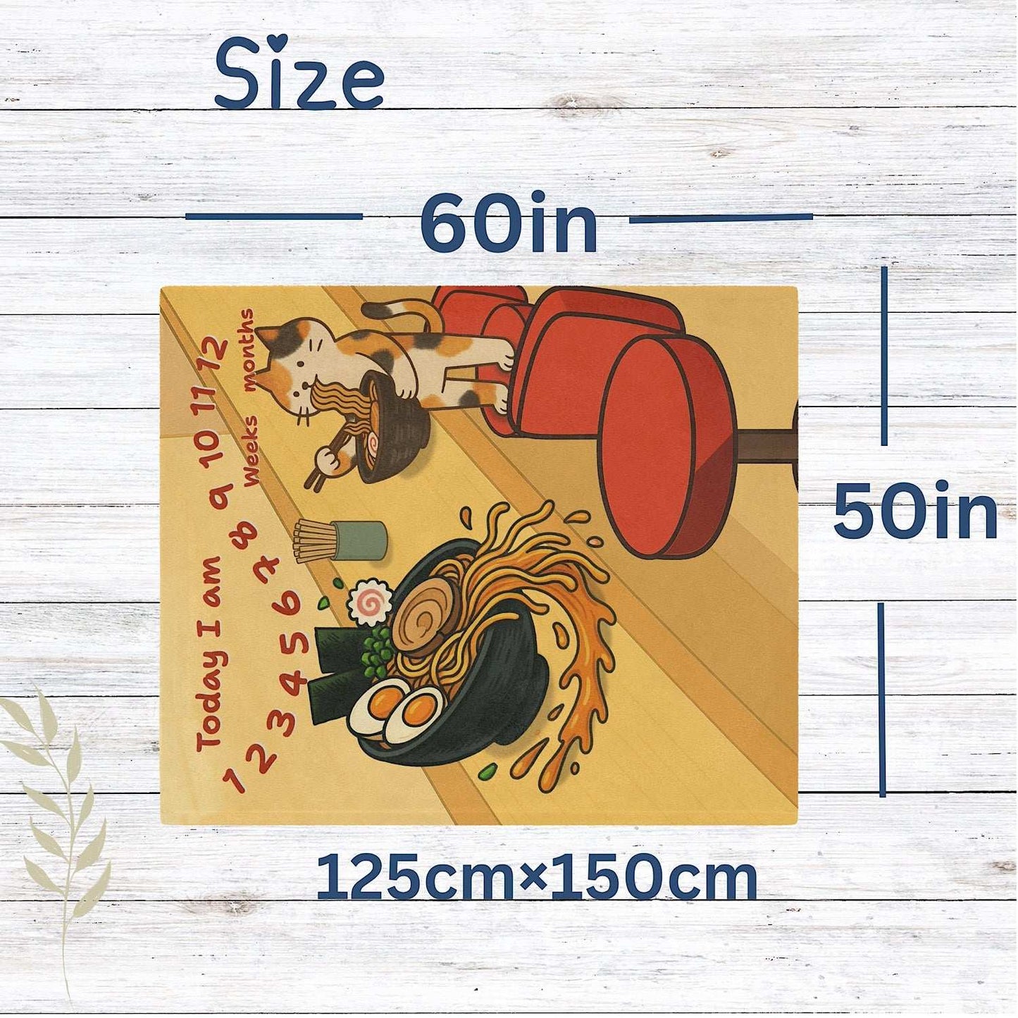 Personalised Baby Milestone Blanket - Cute Cat Ramen Design (With Name) by IROHA studio