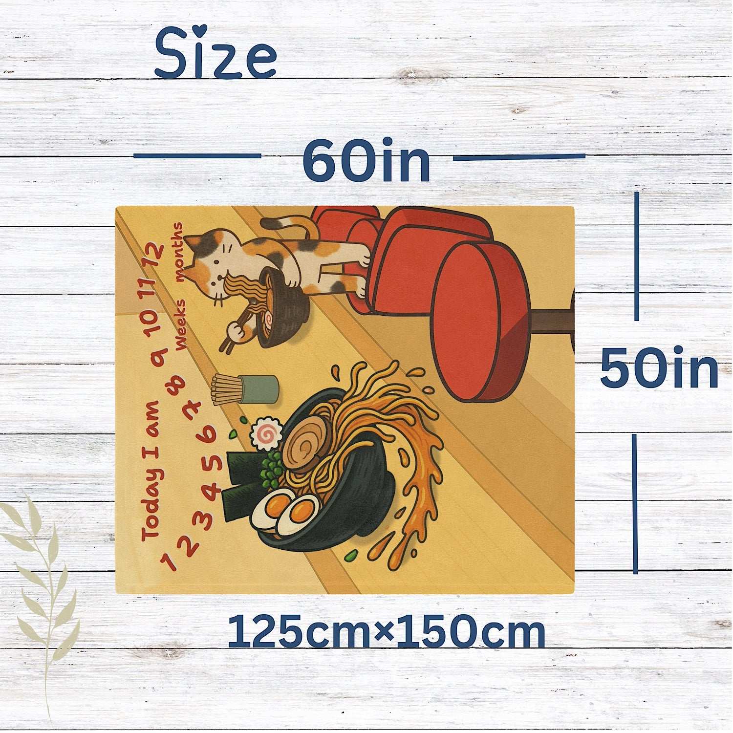 Personalised Baby Milestone Blanket - Cute Cat Ramen Design (With Name) by IROHA studio