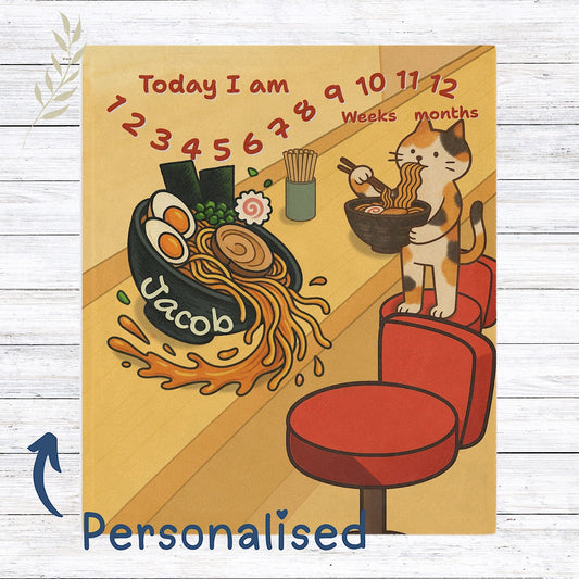 Photo of Personalised Baby Milestone Blanket - Cute Cat Ramen Design (With Name) from IROHA - STUDIO
