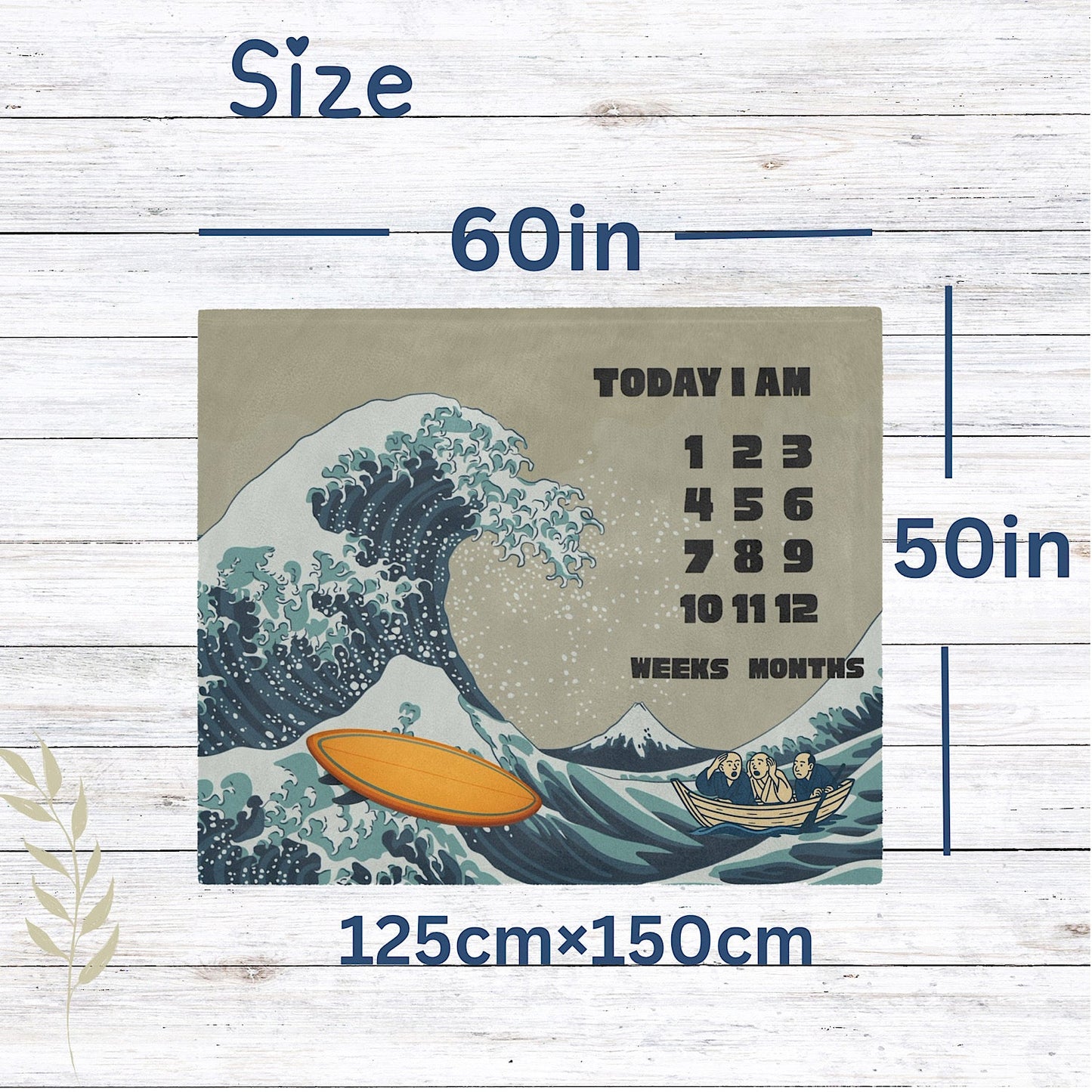 Photo of Personalised Baby Milestone Blanket - Great Wave Surfboard Theme (With Name) from IROHA - STUDIO