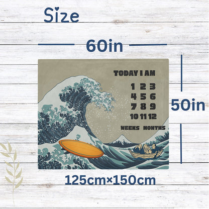 Photo of Personalised Baby Milestone Blanket - Great Wave Surfboard Theme (With Name) from IROHA - STUDIO