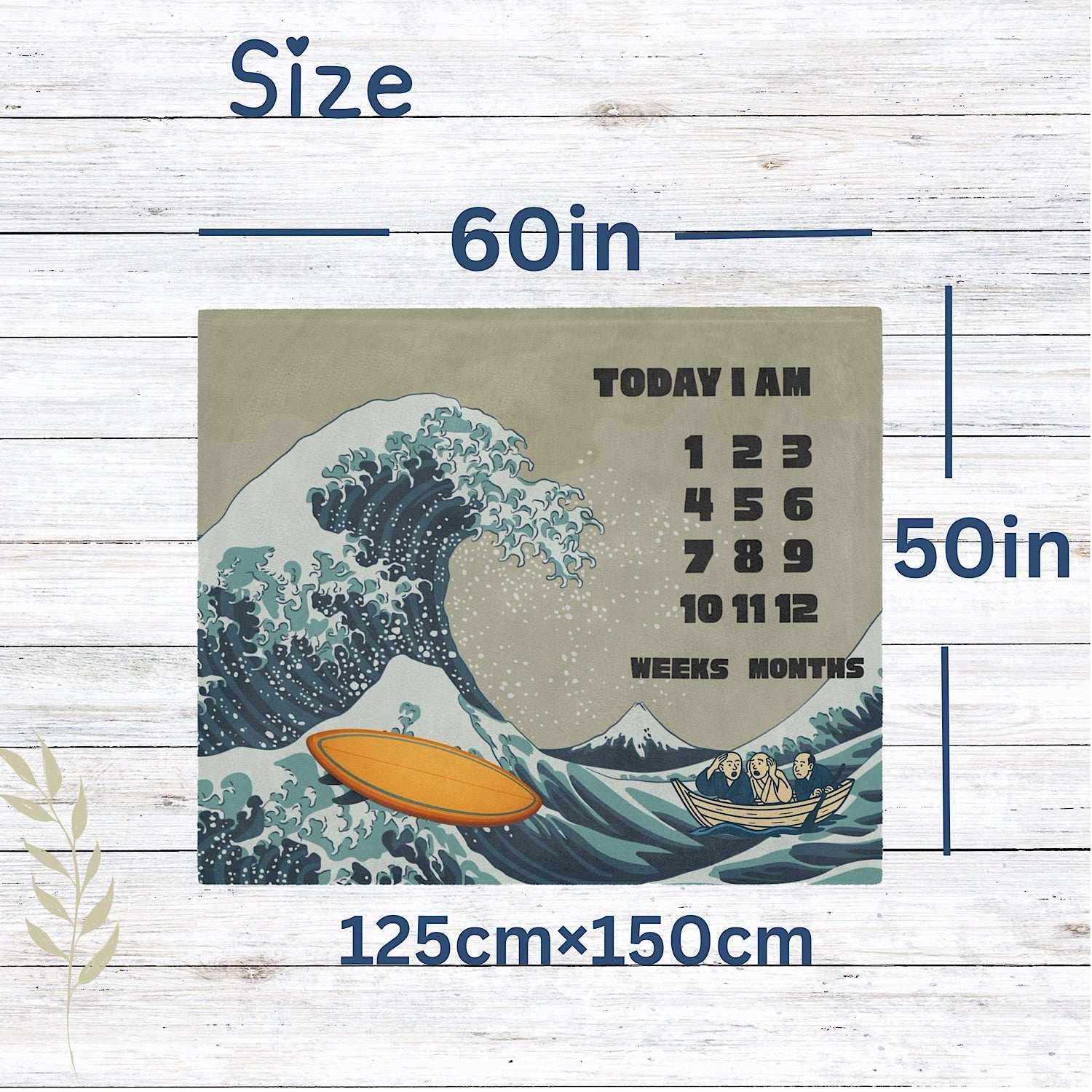 Baby Milestone Blanket Great Wave Surfboard Theme - Original (No Name) by IROHA studio