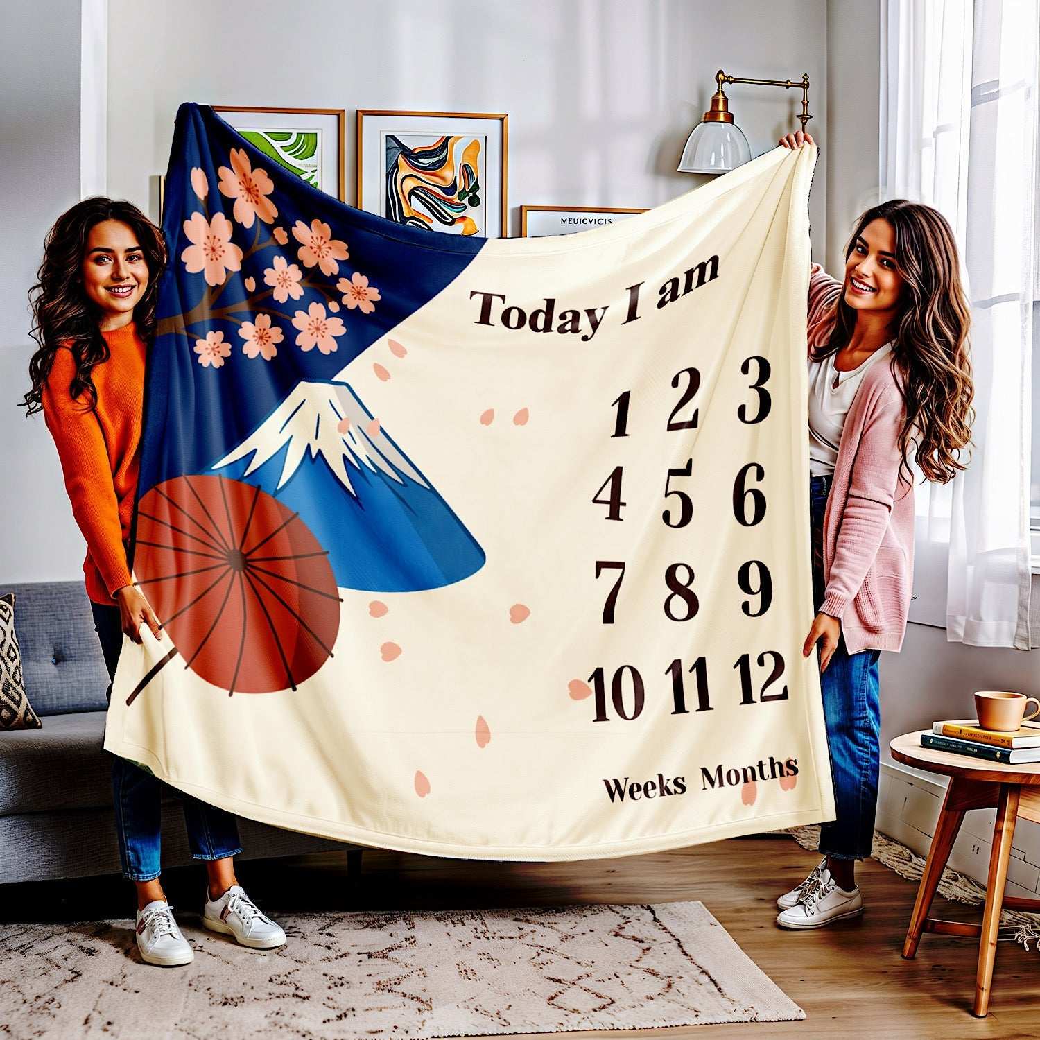Personalised Baby Milestone Blanket - Mt. Fuji & Sakura Japan (With Name) by IROHA studio