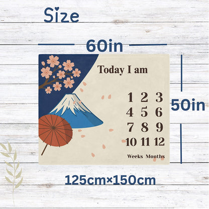 Photo of Personalised Baby Milestone Blanket - Mt. Fuji & Sakura Japan (With Name) from IROHA - STUDIO