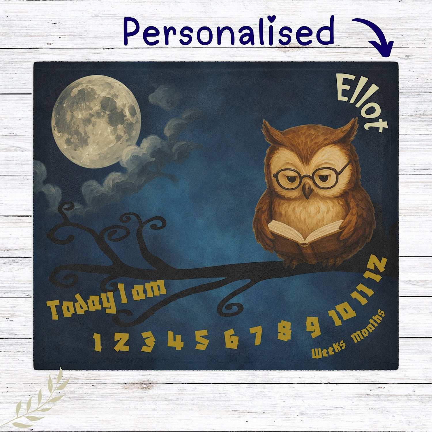 Personalised Baby Milestone Blanket - Night Owl (With Name) by IROHA studio