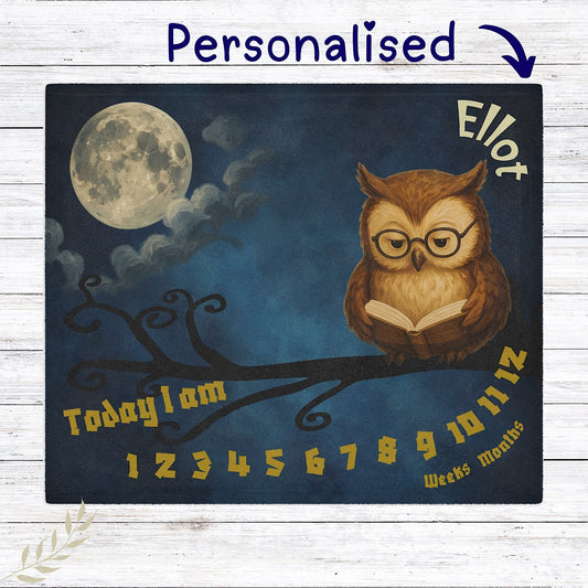 Photo of Personalised Baby Milestone Blanket - Night Owl (With Name) from IROHA - STUDIO