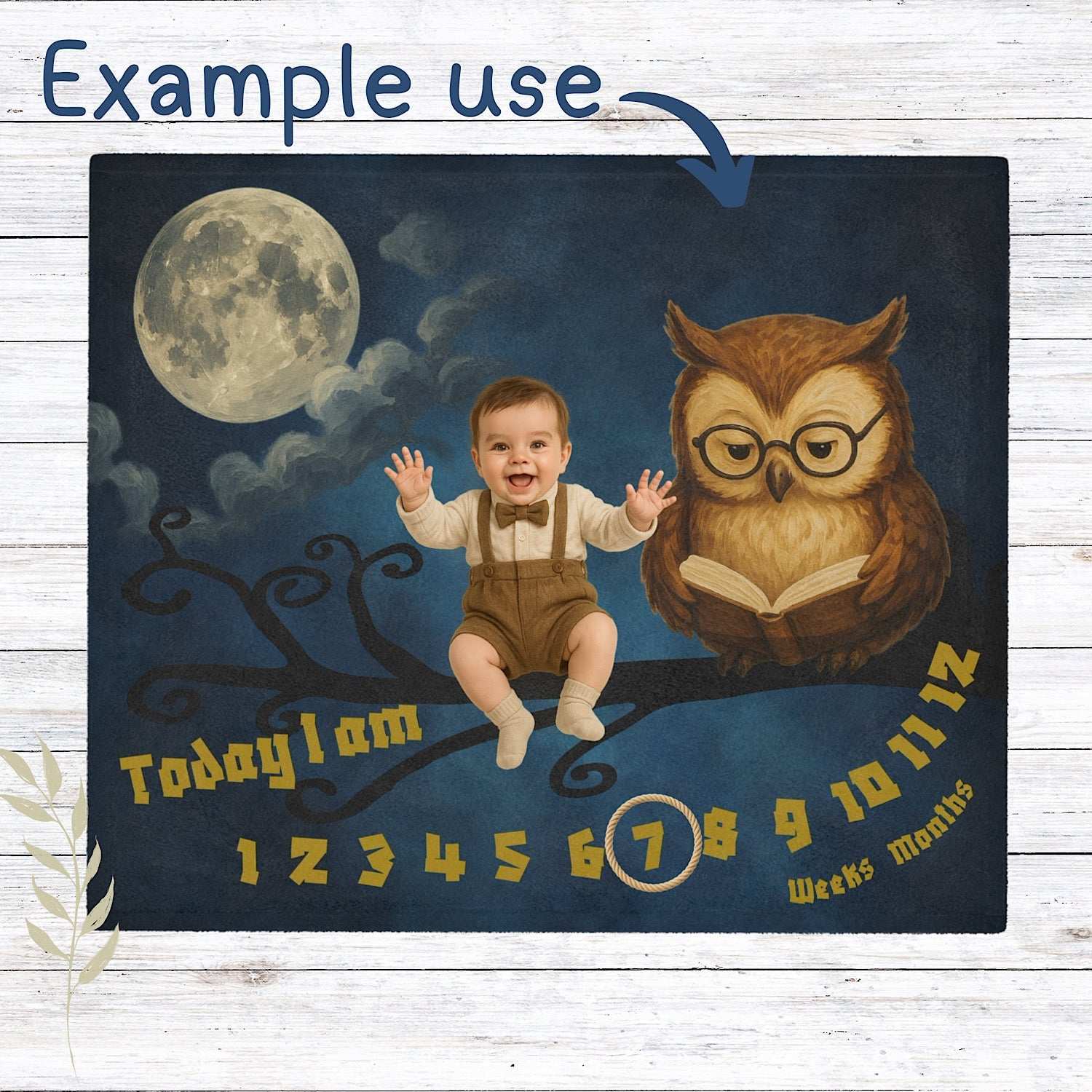 Personalised Baby Milestone Blanket - Night Owl (With Name) by IROHA studio