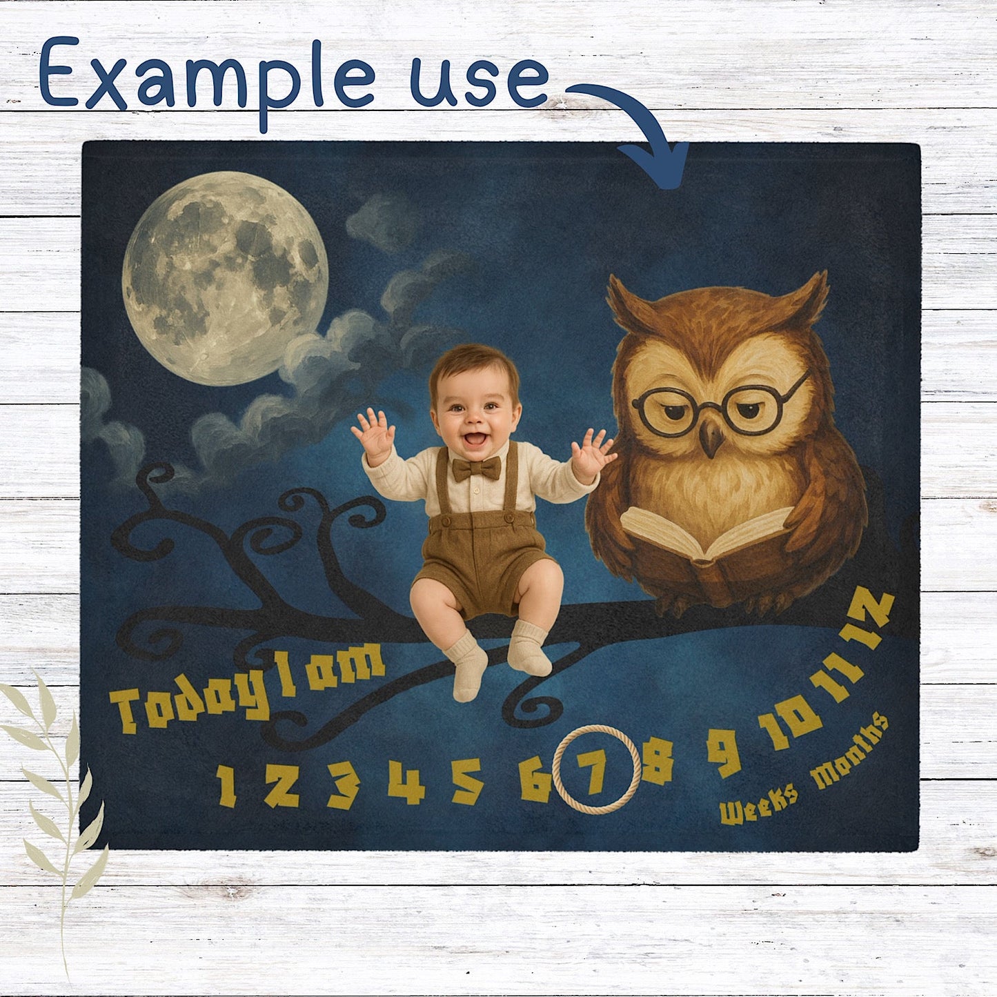 Photo of Personalised Baby Milestone Blanket - Night Owl (With Name) from IROHA - STUDIO