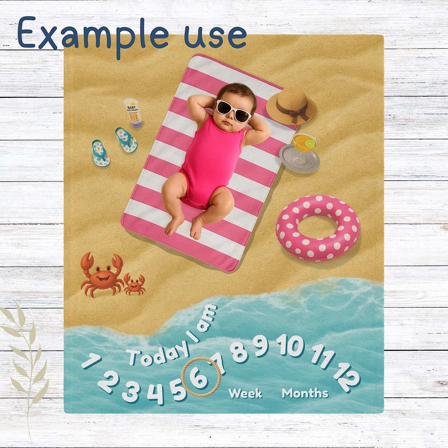 Baby Milestone Blanket Pink Beach themed - Original (No Name) by IROHA studio