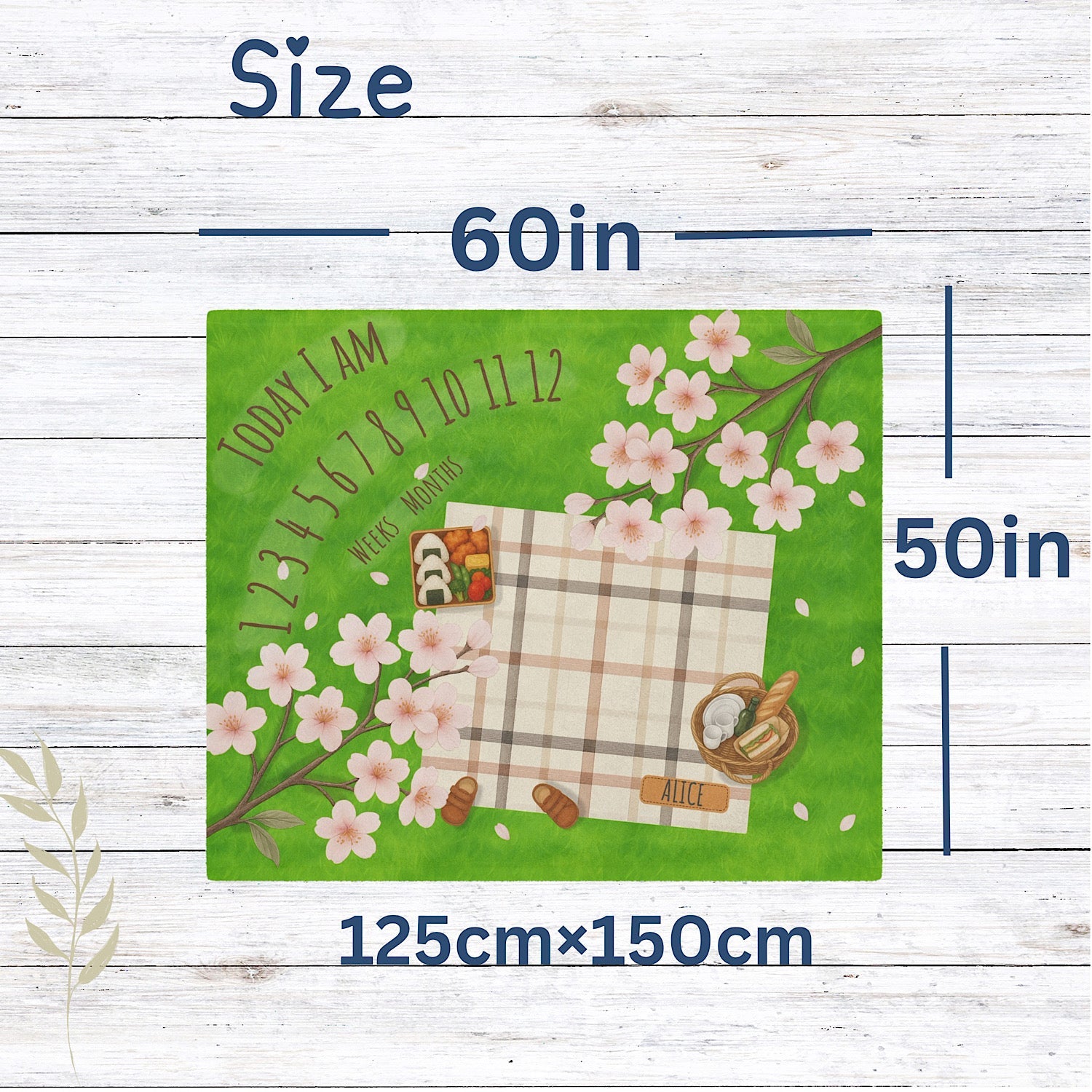 Photo of Personalised Baby Milestone Blanket - Sakura Picnic Theme (With Name) from IROHA - STUDIO