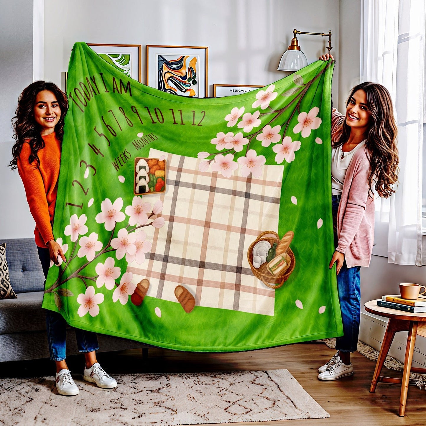 Photo of Personalised Baby Milestone Blanket - Sakura Picnic Theme (With Name) from IROHA - STUDIO
