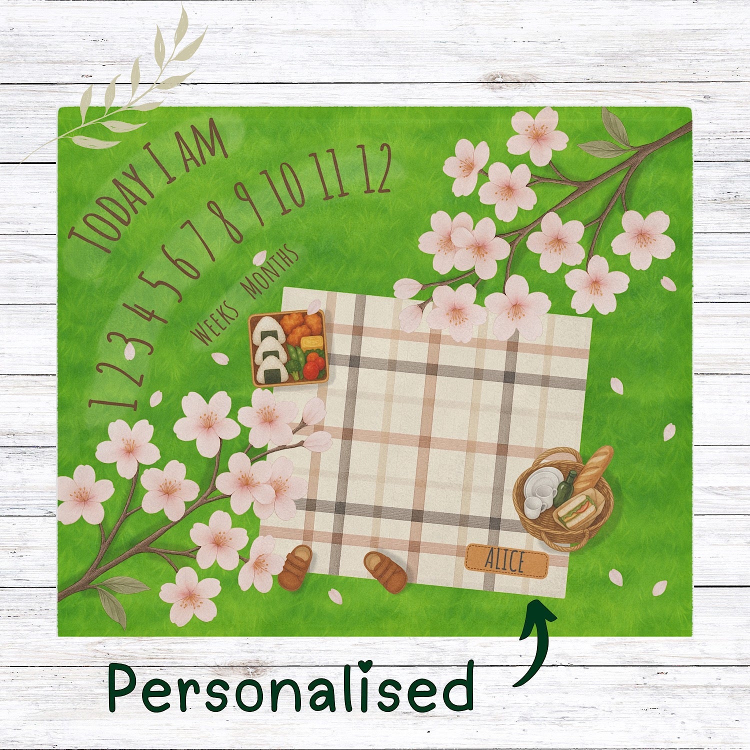 Photo of Personalised Baby Milestone Blanket - Sakura Picnic Theme (With Name) from IROHA - STUDIO