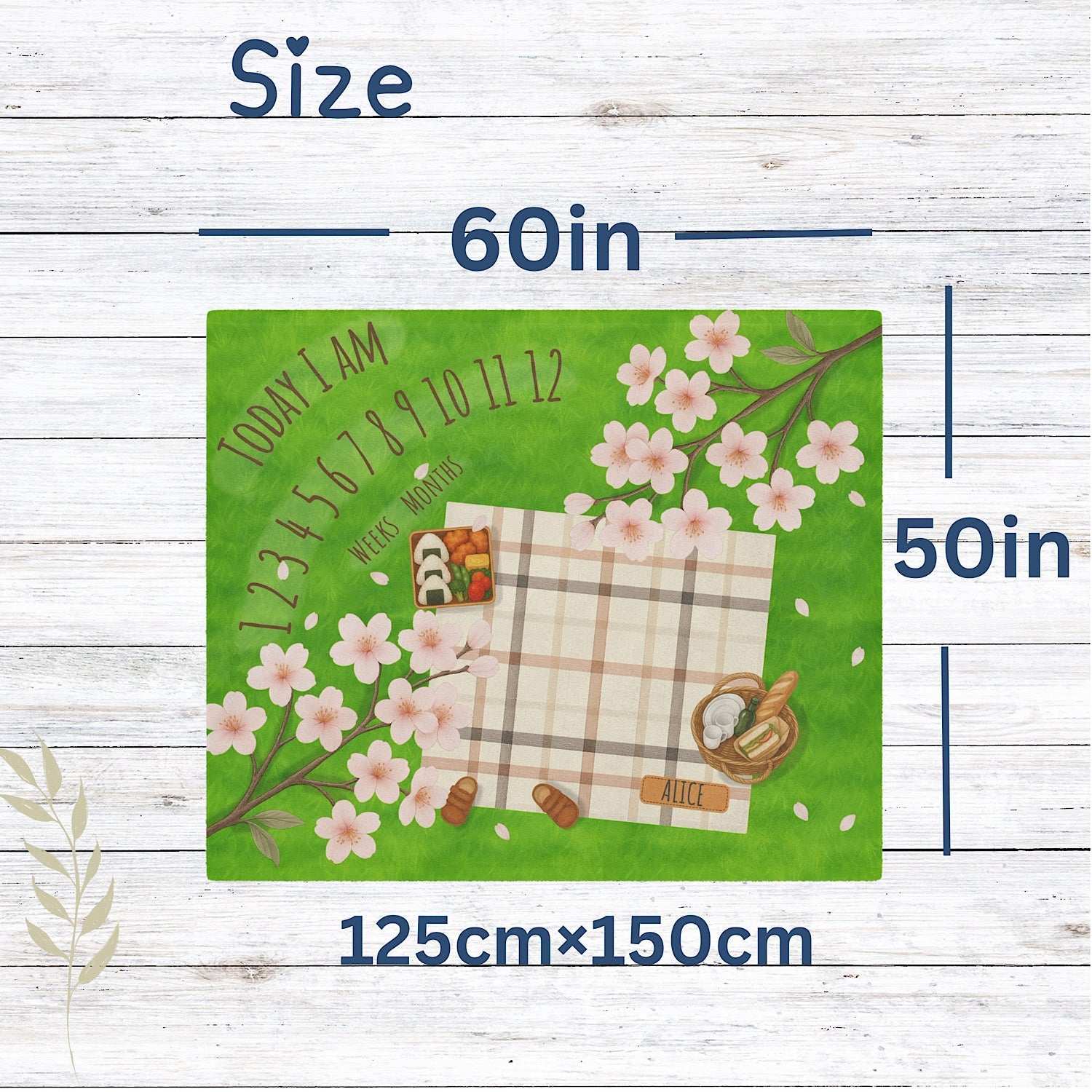 Personalised Baby Milestone Blanket - Sakura Picnic Theme (With Name) by IROHA studio