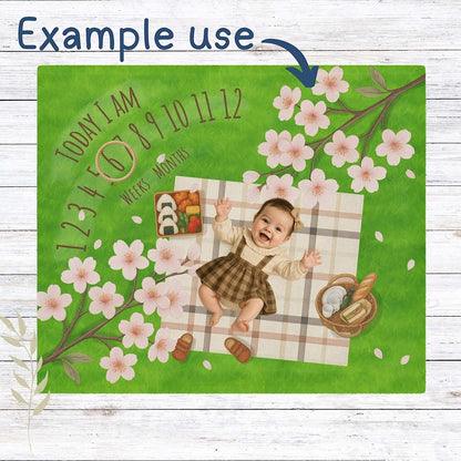 Baby Milestone Blanket Sakura Picnic Theme - Original (No Name) by IROHA studio