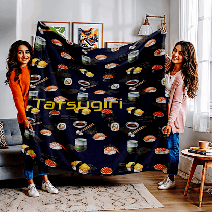 Personalised Sushi Throw Blanket ( Navy ) by IROHA-studio