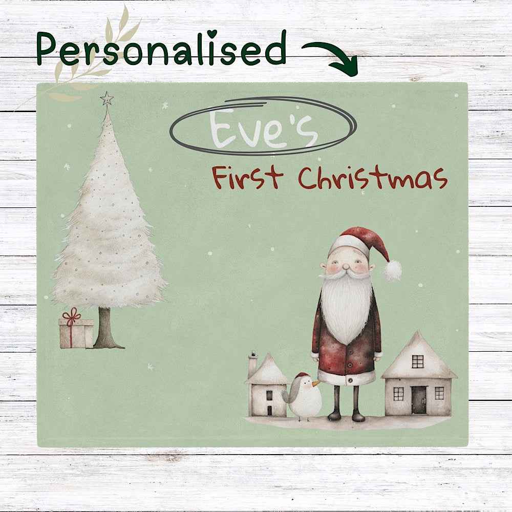Personalised Baby’s First Christmas Blanket – Santa & Tree Photo Prop (Sage Green) by IROHA-studio