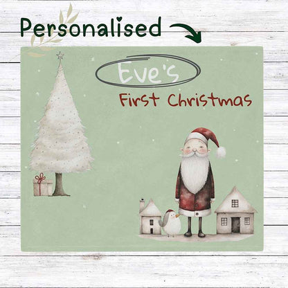 Personalised Baby’s First Christmas Blanket – Santa & Tree Photo Prop (Sage Green) by IROHA-studio
