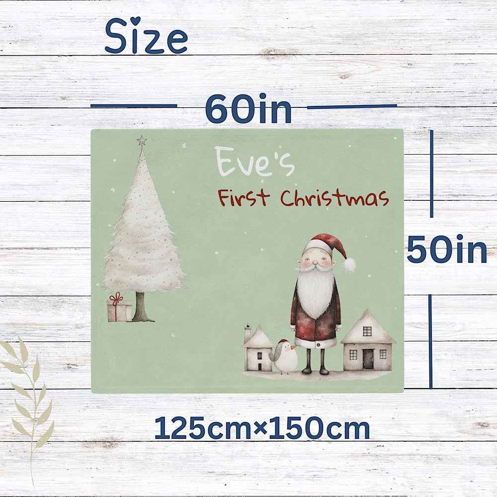 Personalised Baby’s First Christmas Blanket – Santa & Tree Photo Prop (Sage Green) by IROHA-studio