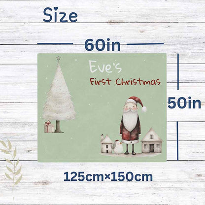 Personalised Baby’s First Christmas Blanket – Santa & Tree Photo Prop (Sage Green) by IROHA-studio