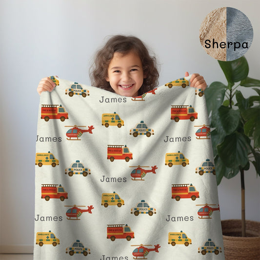 Personalized Baby Blanket Emergency Vehicles (3 Colour options)-Best Baby Gift by IROHA studio