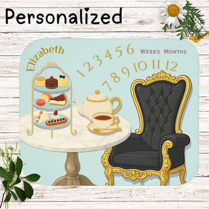 Personalized Baby Milestone Blanket - Afternoon Tea theme (With Name) by IROHA studio