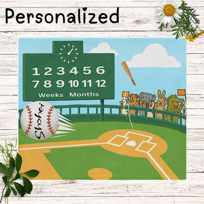 Personalized Baby Milestone Blanket - Baseball Theme (With Name) by IROHA studio