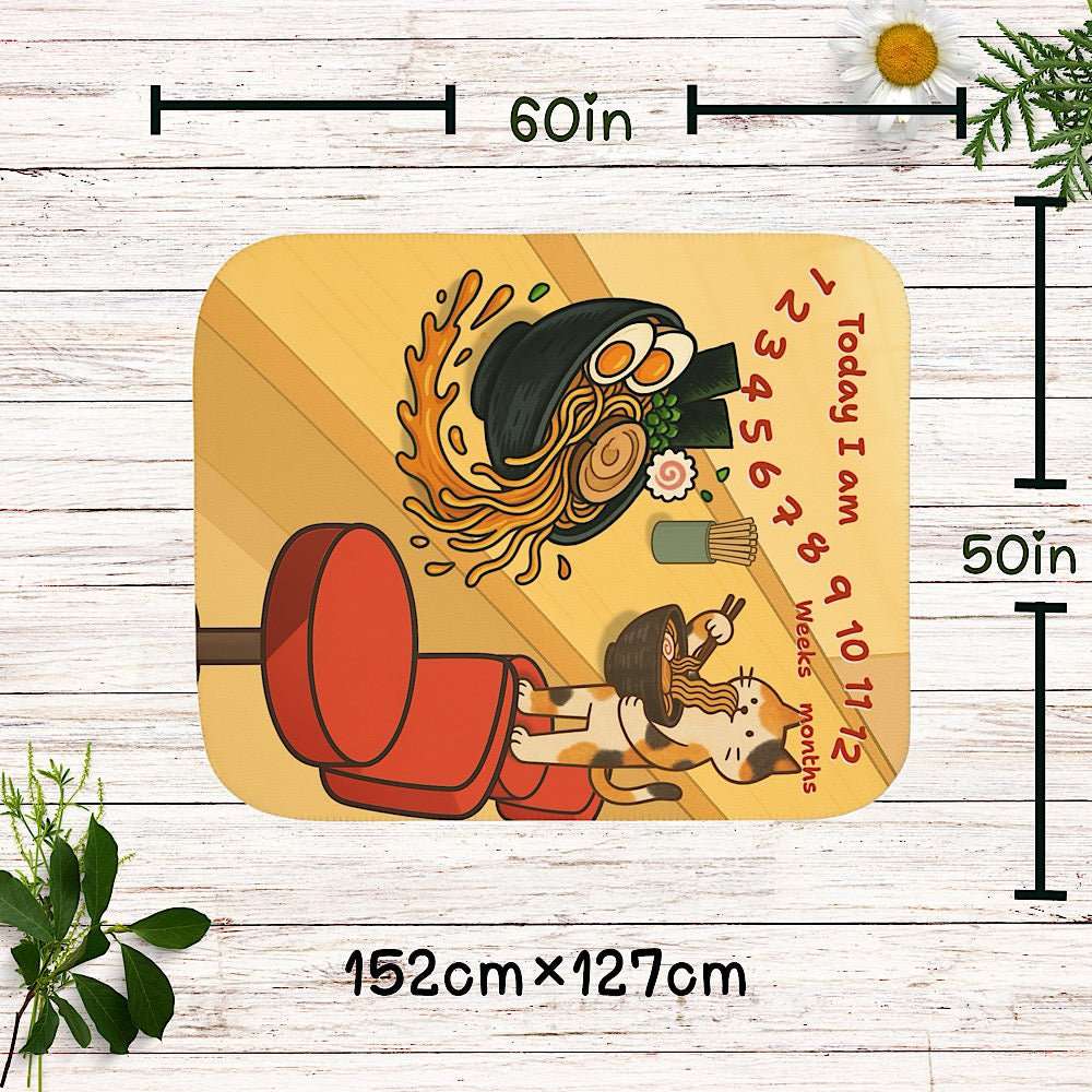Personalized Baby Milestone Blanket - Cute Cat Ramen Design (With Name) by IROHA studio