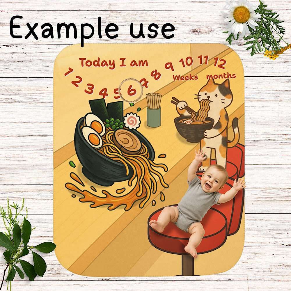 Baby Milestone Blanket Cute Cat Ramen Design–Original (No Name) by IROHA studio