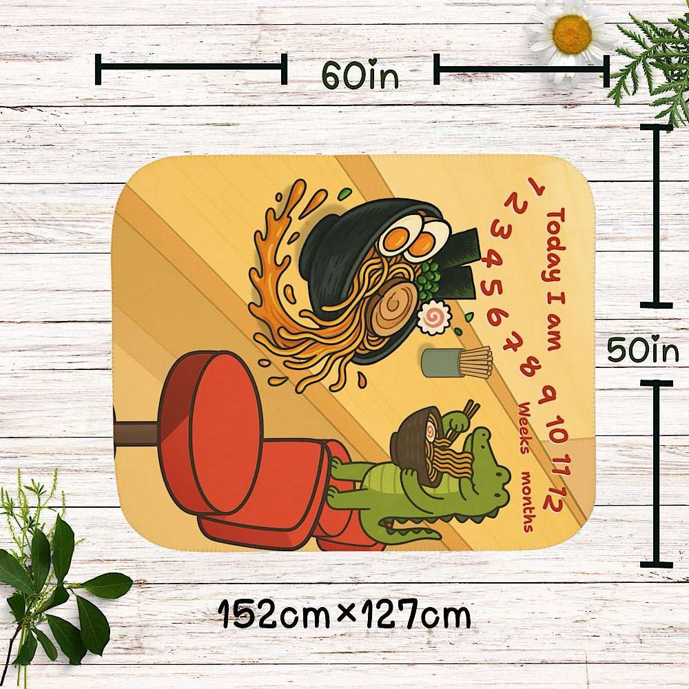 Personalized Baby Milestone Blanket - Cute Crocodile Ramen Design - (With Name) by IROHA studio