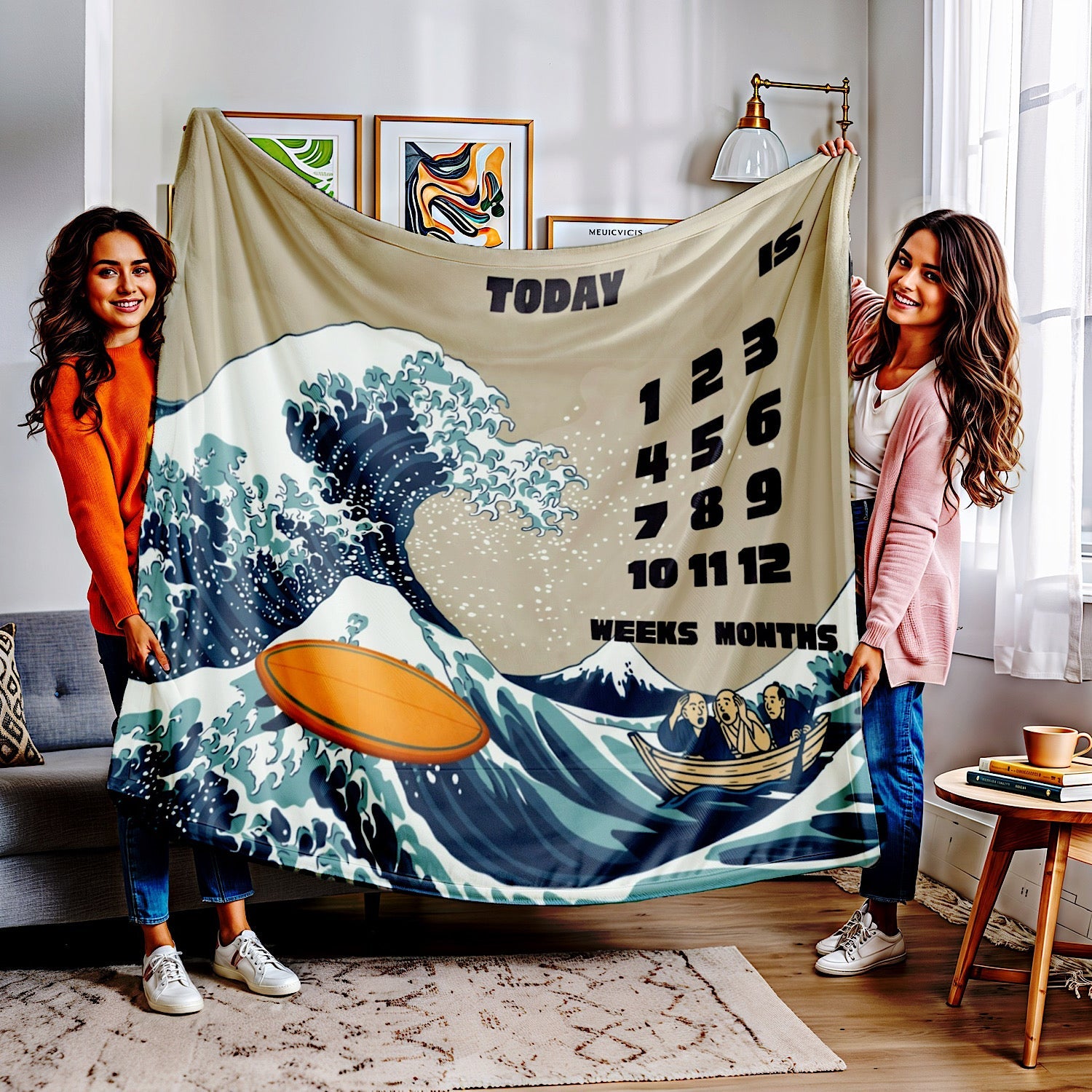 Photo of Personalized Baby Milestone Blanket - Great Wave Surfboard Theme (With Name) from IROHA - STUDIO