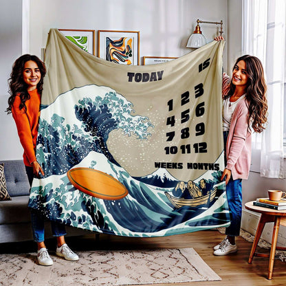 Baby Milestone Blanket Great Wave Surfboard Theme - Original (No Name) by IROHA studio