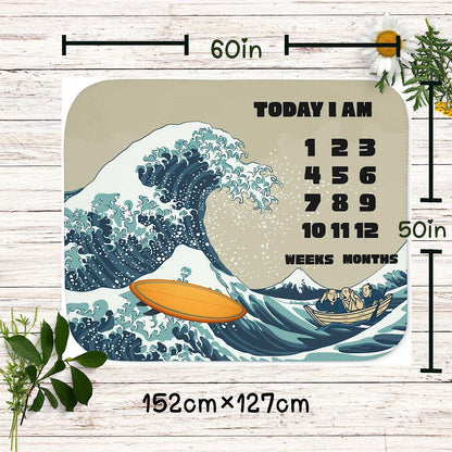 Baby Milestone Blanket Great Wave Surfboard Theme - Original (No Name) by IROHA studio