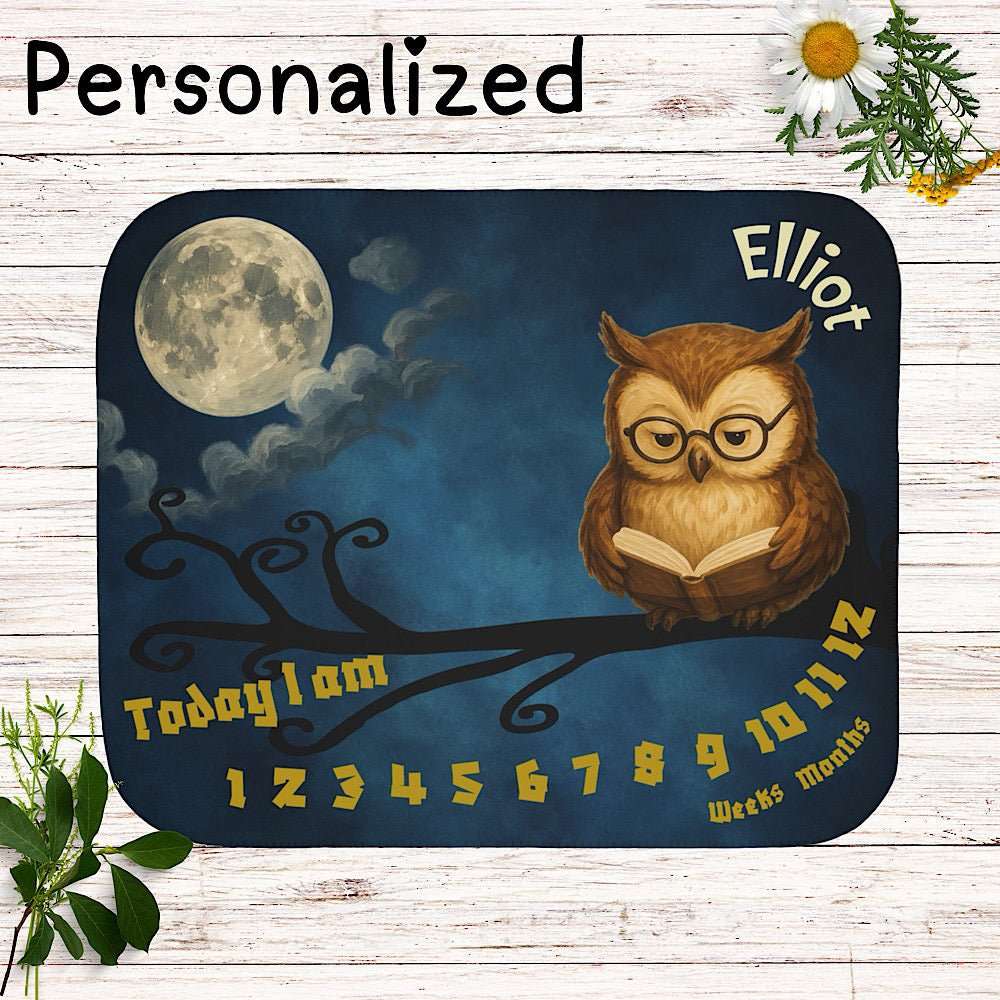 Personalized Baby Milestone Blanket - Night Owl Theme (With Name) by IROHA studio