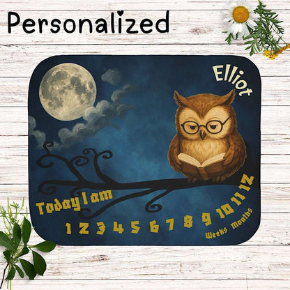 Personalized Baby Milestone Blanket - Night Owl Theme (With Name) by IROHA studio