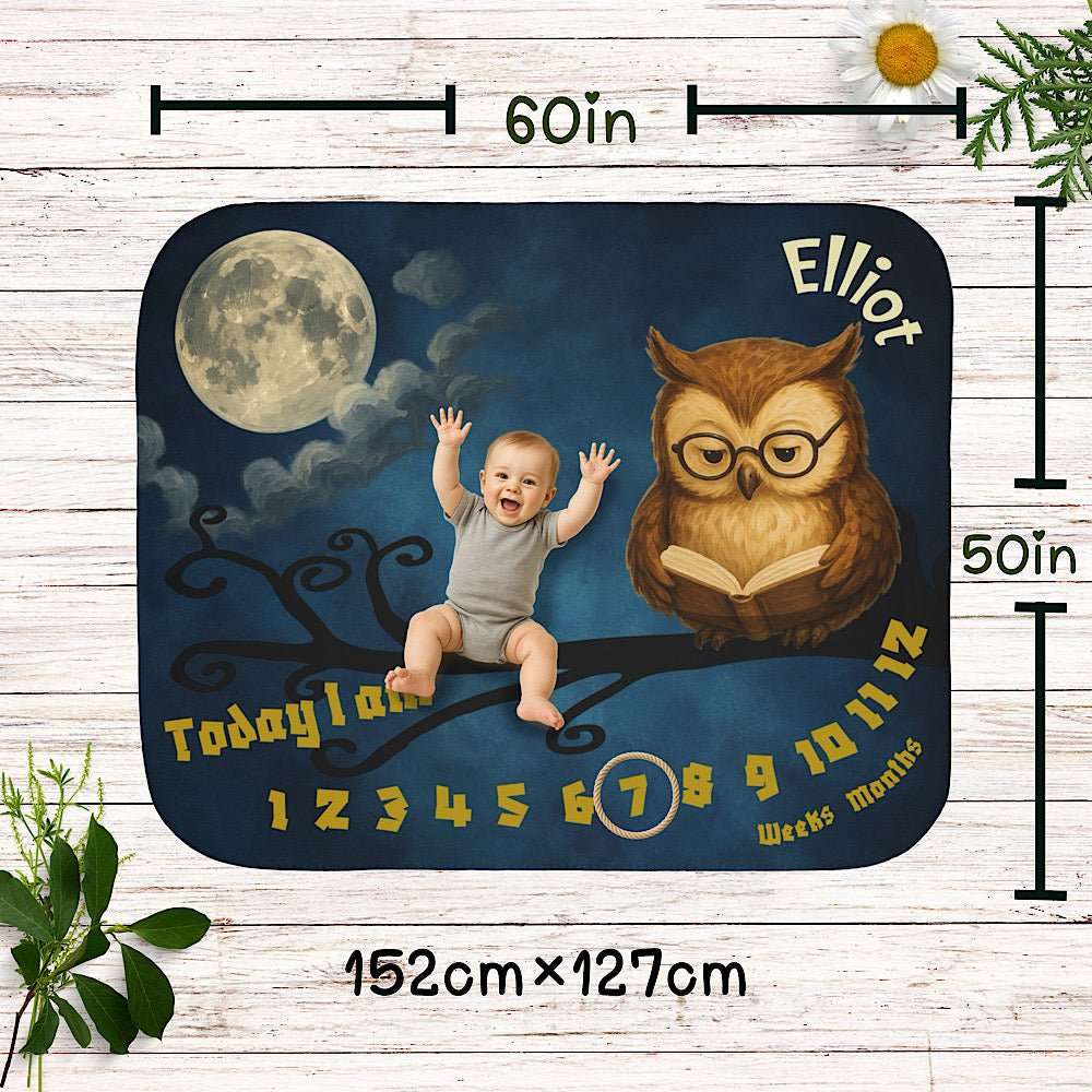 Personalized Baby Milestone Blanket - Night Owl Theme (With Name) by IROHA studio