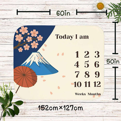Personalized Baby Milestone Blanket - Sakura & Mount Fuji Japan (With Name) by IROHA studio
