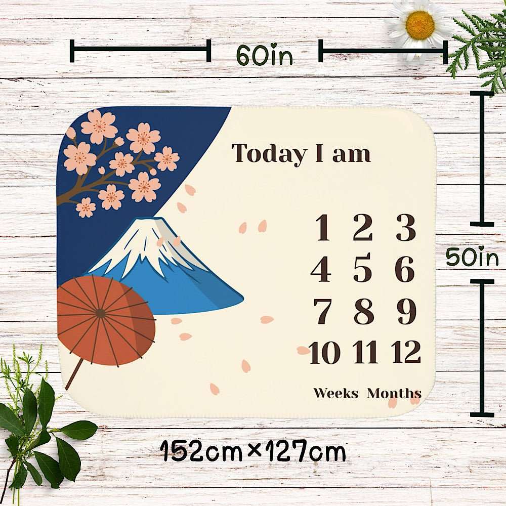 Baby Milestone Blanket Sakura & Mount Fuji Japan - Original (No Name) by IROHA studio